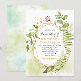 Invitation Mariage de cadre géométrique en or rose Botanique