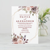 Invitation Mariage de cadre géométrique Floral de la Bourgogn (Debout devant)