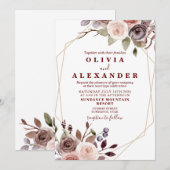 Invitation Mariage de cadre géométrique Floral de la Bourgogn (Devant / Derrière)