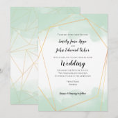Invitation Mariage de cadre géométrique Mint Green Aquarelle (Devant / Derrière)