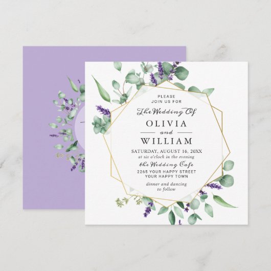 Invitation Mariage de cadre géométrique moderne Eucalyptus La (Devant / Derrière)