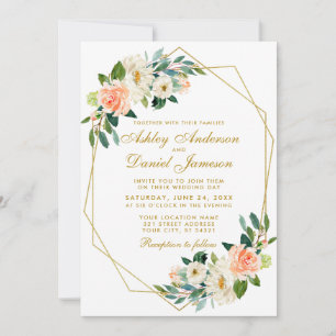 Invitation Mariage de cadre géométrique moderne Floral Coral