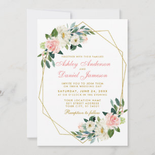 Invitation Mariage de cadre géométrique moderne rose floral o
