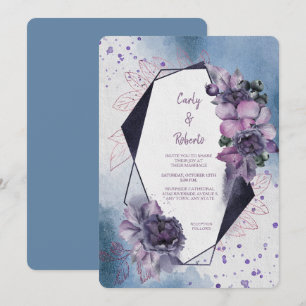 Invitation Mariage de cadre géométrique moderne violet bleu