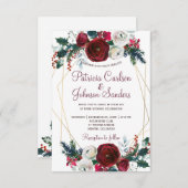 Invitation Mariage de cadre géométrique rouge bordeaux (Devant / Derrière)