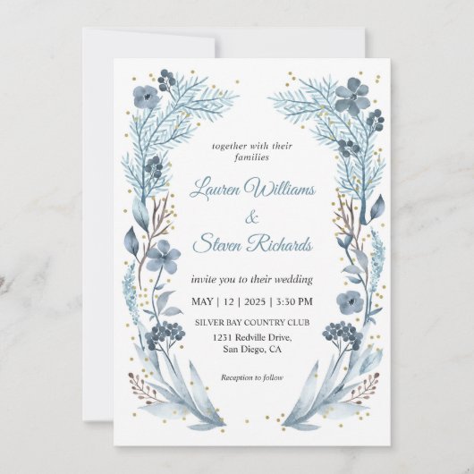 Invitation Mariage de cadre glacé bleu doux personnalisé (Devant)