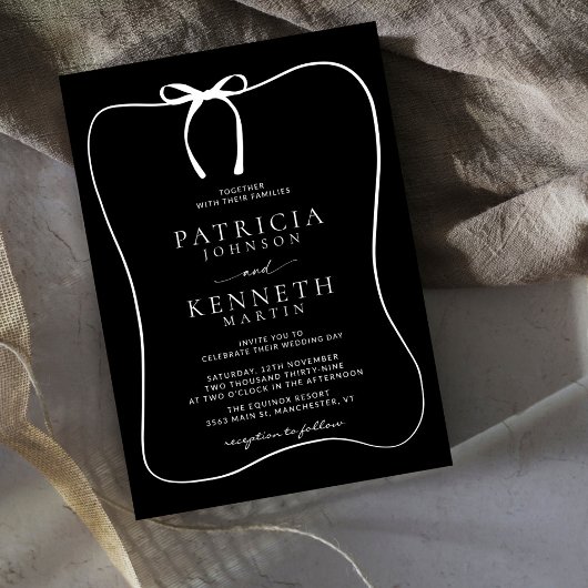 Invitation Mariage de cadre moderne Black & White Line