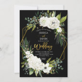 Invitation Mariage de cadre moderne blanc floral noir or (Devant)