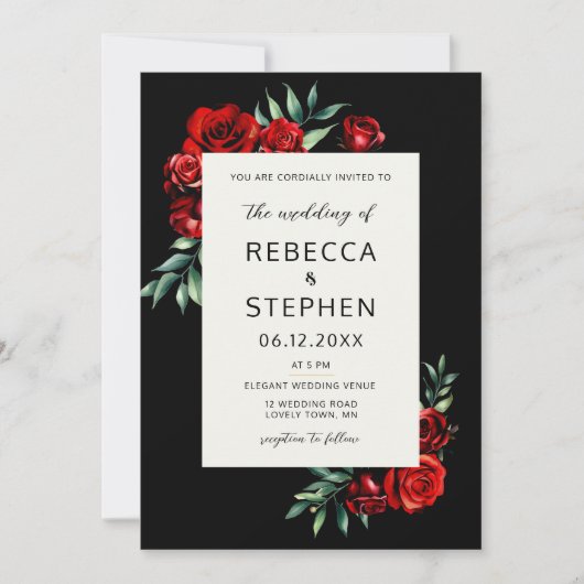Invitation Mariage de cadre moderne classique rouge rose noir (Devant)