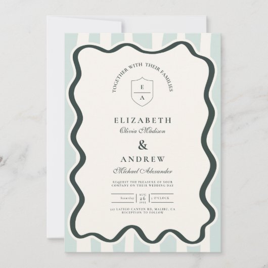Invitation Mariage de cadre ondulé vert Doodle (Devant)