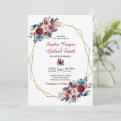 Invitation Mariage de cadre or floral de la marine de Bourgog (Debout devant)