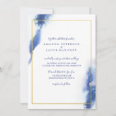 Invitation Mariage de cadre or Ombre en marbre bleu (Devant)