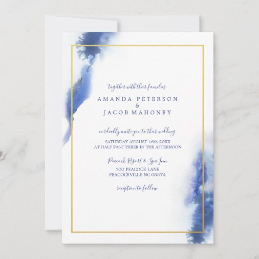 Invitation Mariage de cadre or Ombre en marbre bleu (Devant)