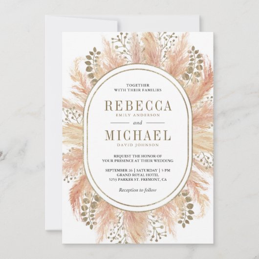 Invitation Mariage de cadre ovale en laiton Rustique Boho séc (Devant)