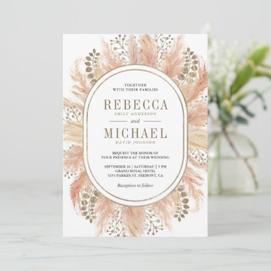 Invitation Mariage de cadre ovale en laiton Rustique Boho séc (Debout devant)