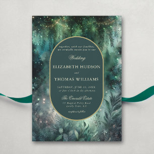 Invitation Mariage de cadre ovale Enchanted Forest Faux Gold
