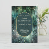 Invitation Mariage de cadre ovale Enchanted Forest Faux Gold (Debout devant)
