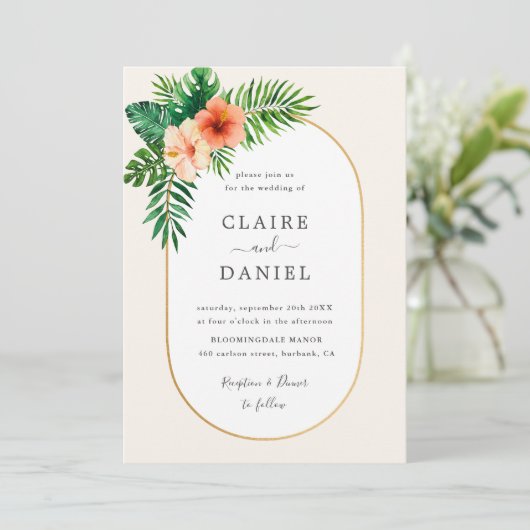 Invitation Mariage de cadre ovale vert tropical (Debout devant)