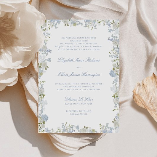 Invitation Mariage de cadre romantique bleu doux