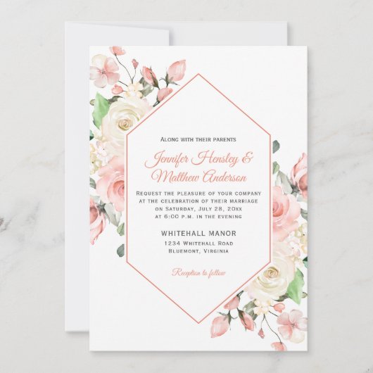 Invitation Mariage de cadre rose et blanc (Devant)