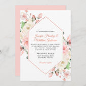 Invitation Mariage de cadre rose et blanc (Devant / Derrière)