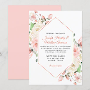Invitation Mariage de cadre rose et blanc