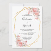 Invitation Mariage de cadre rose fleuri géométrique (Devant)