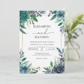 Invitation Mariage de cadre végétal Turquoise profond (Debout devant)