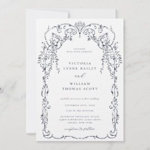Invitation Mariage de cadre victorien bleu marine