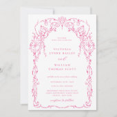 Invitation Mariage de cadre victorien rose Cerise (Devant)