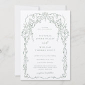 Invitation Mariage de cadre victorien vert Sage (Devant)