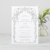 Invitation Mariage de cadre victorien vert Sage (Debout devant)
