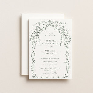 Invitation Mariage de cadre victorien vert Sage