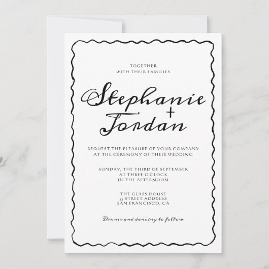 Invitation Mariage de cadre Whimsical noir et blanc simple (Devant)