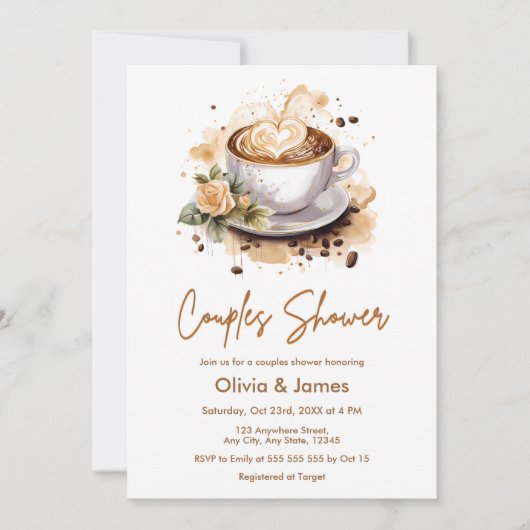 Invitation Mariage de café Floral Photo Couples Fête des mari (Devant)