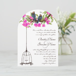 Invitation Mariage de cage d'oiseau Fuchsia Cherry Blossom In