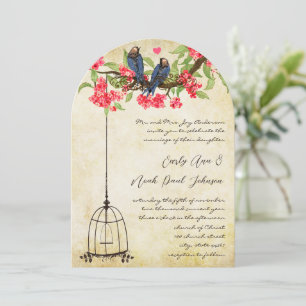 Invitation Mariage de cage d'oiseau Fuchsia Cherry Blossom In