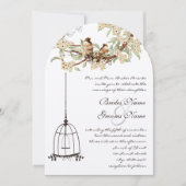 Invitation Mariage de cage d'oiseau Lovebird en fleurs de cer (Devant)