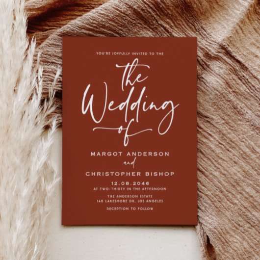 Invitation Mariage de calligraphie à la main en terre cuite