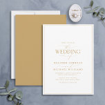 Invitation Mariage de calligraphie blanc et or moderne<br><div class="desc">Branché, élégant et moderne, ce design mariage simple et minimaliste de typographie or et blanc présente "Le Mariage de" dans la calligraphie moderne et le texte Serif comme principale caractéristique de design, et est basé sur notre invitation de douche nuptiale à succès. Le dos de la carte est orné d'une...</div>