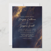 Invitation Mariage de calligraphie bleu et or de la Marine Ab (Devant)