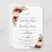 Invitation Mariage de calligraphie bleue de la marine de Bour (Devant)