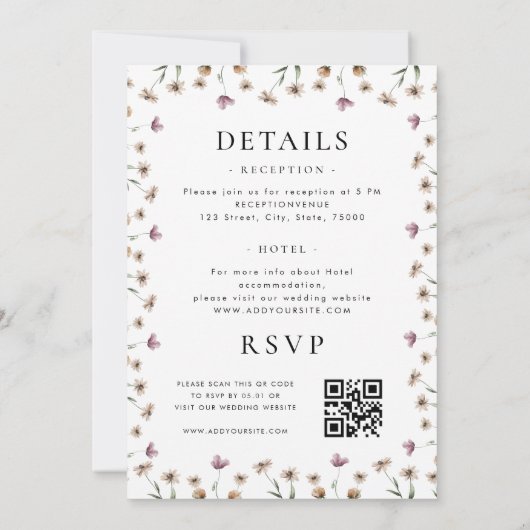 Invitation Mariage de calligraphie classique Fleur sauvage de (Dos)