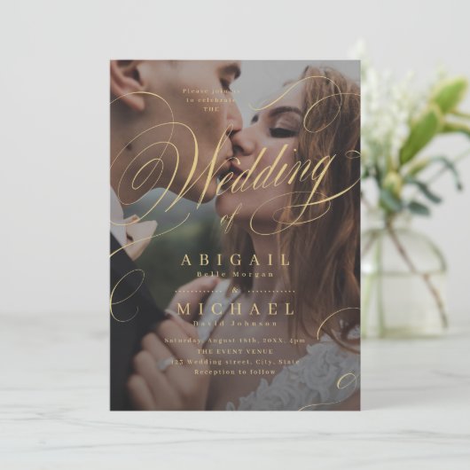 Invitation Mariage de calligraphie classique or (Debout devant)