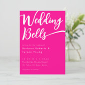 Invitation Mariage de calligraphie de cloches roses chaudes p (Debout devant)