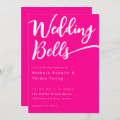 Invitation Mariage de calligraphie de cloches roses chaudes p (Devant / Derrière)