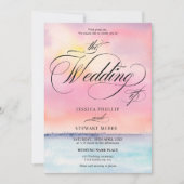 Invitation Mariage de calligraphie de coucher de soleil rose  (Devant)