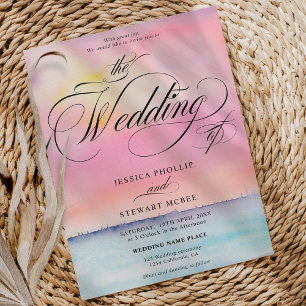 Invitation Mariage de calligraphie de coucher de soleil rose