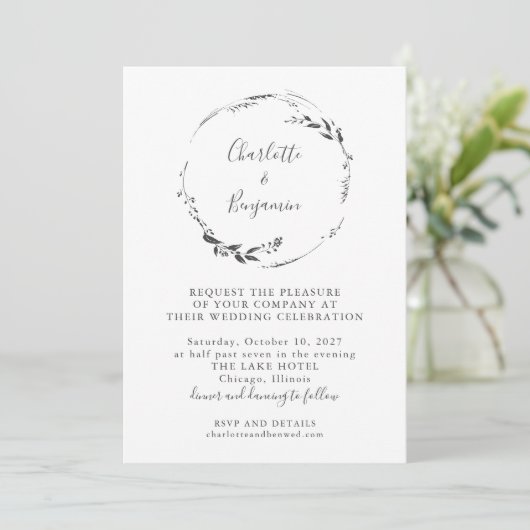 Invitation Mariage de calligraphie de germe blanc minimaliste (Debout devant)