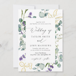 Invitation Mariage de calligraphie de l'eucalyptus or